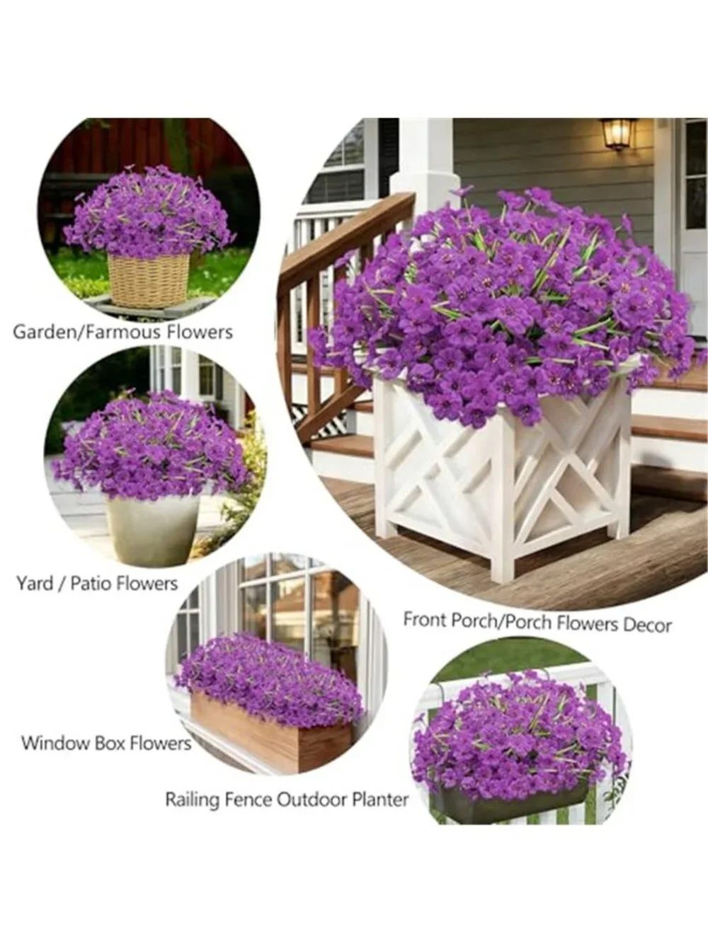 20 Bundles Artificial Flowers Outdoor UV Resistant Faux Silk Plants Purple Decor